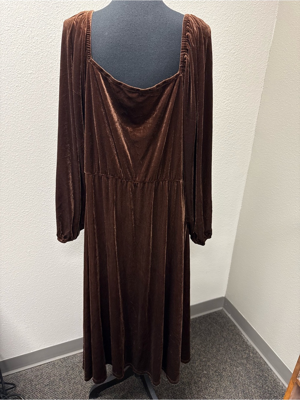 3X Chocolate Brown Velvet Wrap Maxi Dress Long Sleeve Holiday Wedding Guest Gown - Picture 5 of 9